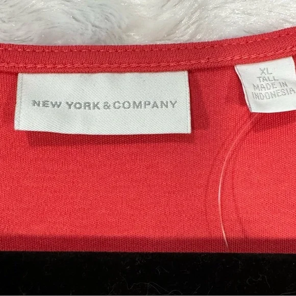 New York &‎ Co Women’s XL Tall Fit & Flare V neck Coral Midi Dress - Picture 3 of 9